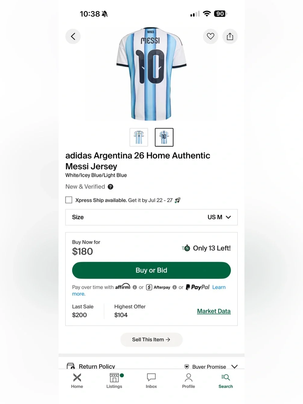 adidas Argentina 26 Home Authentic Messi Jersey White/Icey Blue/Light Blue